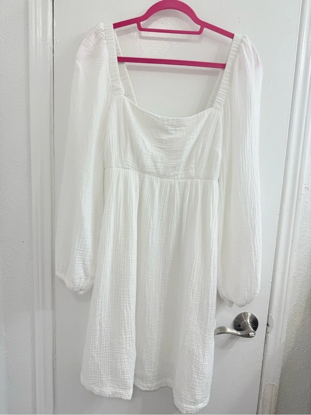 Crew soft gauze mini dress with a square neck and long puff sleeves size S